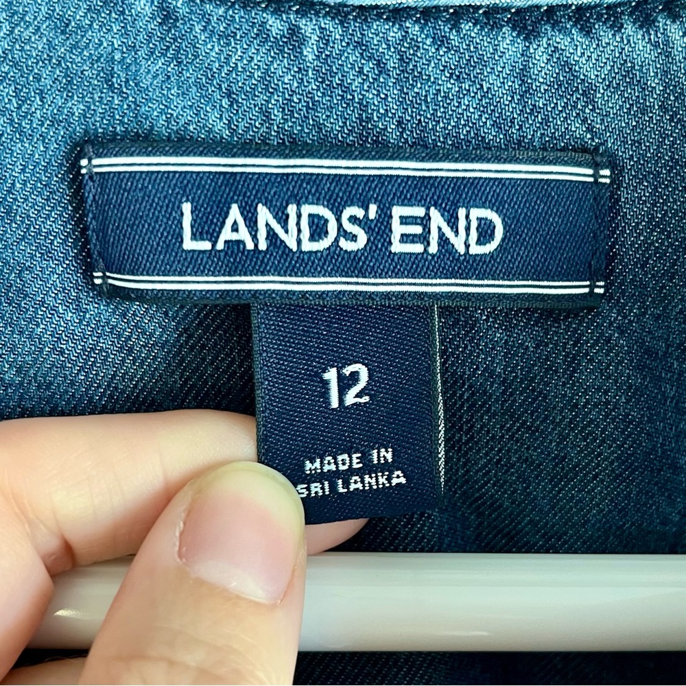 Lands End Shirt Dress Womens 12 Blue Chambray Pintuck Roll Tab Sleeve Pockets - Picture 9 of 12